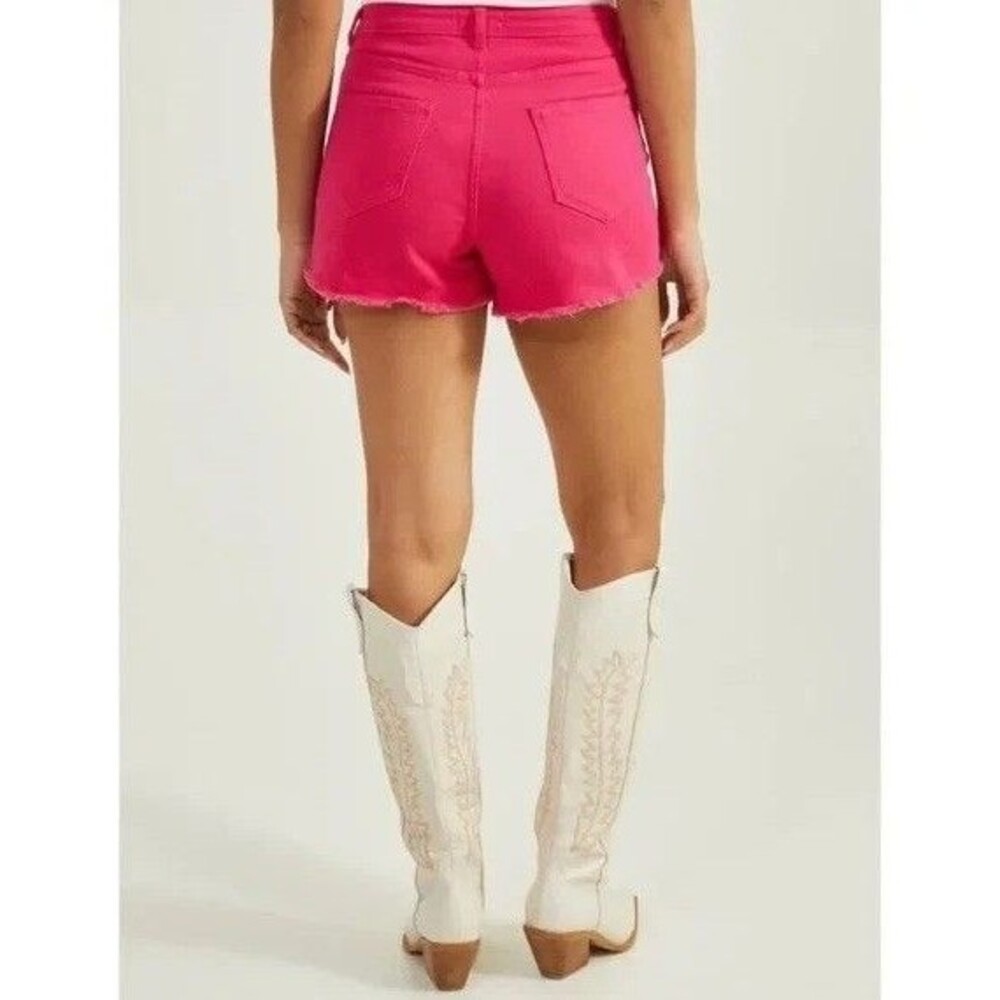 Altar'd State Medium Jean Shorts Hot Pink High Waisted Fringe Denim Distressed - Picture 3 of 10